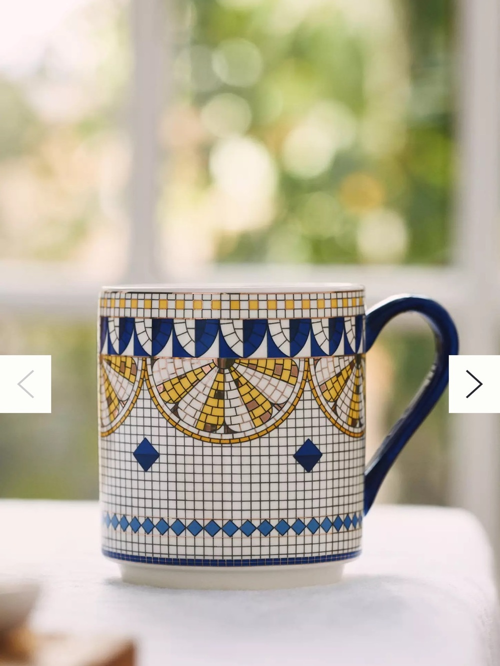 Anthropologie Blue and Gold Mosaic-Pattern Ceramic Mug
